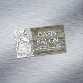 Cartão De Visitas Magnético elegante castanho branco de renda azul