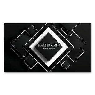 Cartão De Visitas Magnético Elegante Diamante Geométrico Minimalista Preto e B