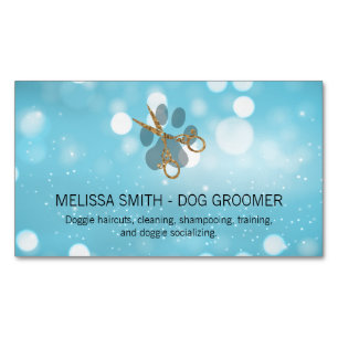 Cartão De Visitas Magnético Elegante Dog Groomer Blue Boke