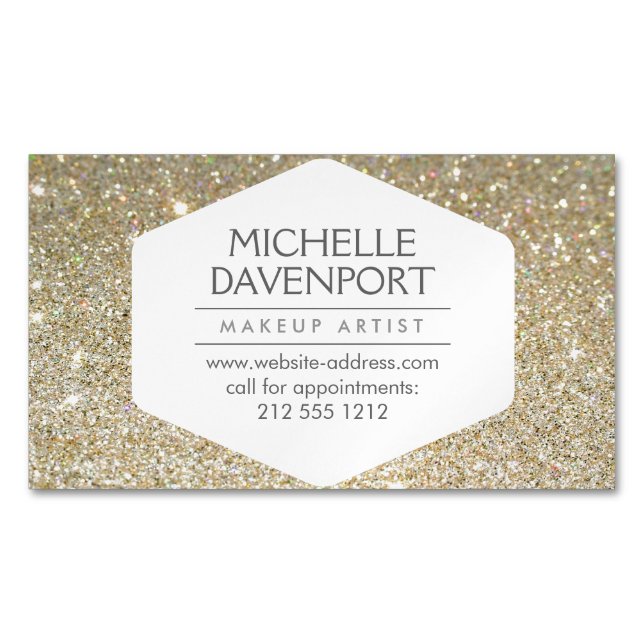 Cartão De Visitas Magnético Elegante Dourado Glitter Magnetic Cartão de visita (Frente)