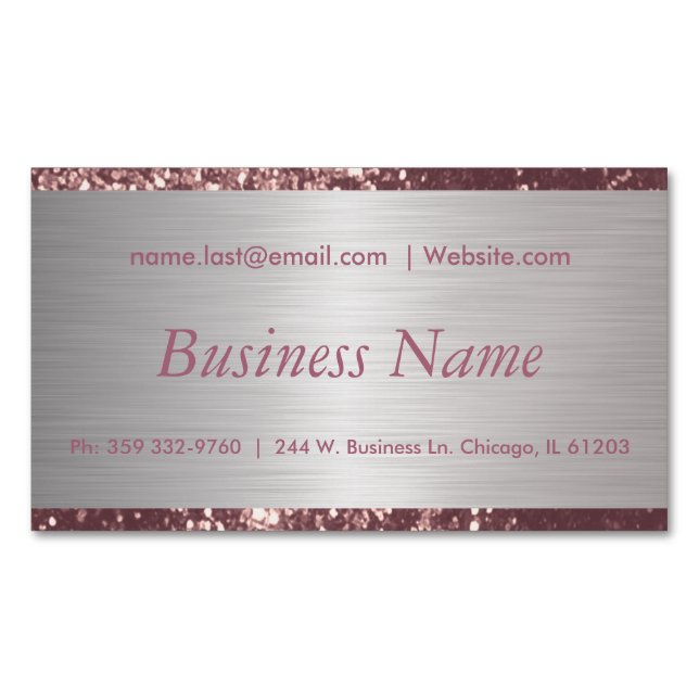 Cartão De Visitas Magnético Elegante Dusty Rosa e Aço prateado de pincel (Frente)