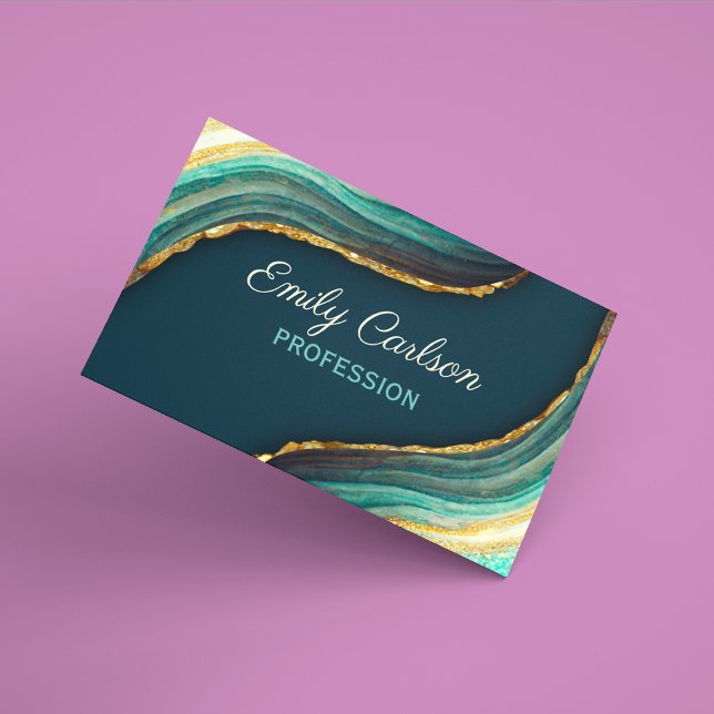 Cartão De Visitas Magnético Elegante esmerald marble art escamoteia dourada es (Criador carregado)