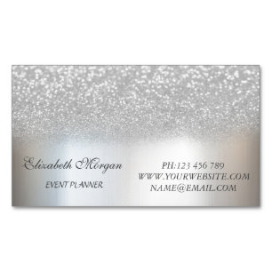 Cartão De Visitas Magnético Elegante Moderno Glitter Prateado Estiloso