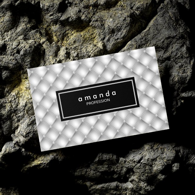 Cartão De Visitas Magnético Elegante monograma cinza prateado com lantejoulas  (Criador carregado)