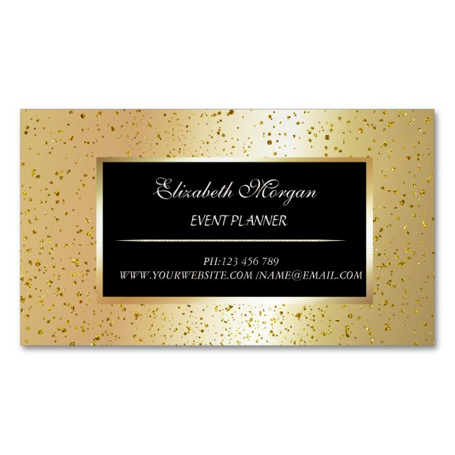 Cartão De Visitas Magnético Elegante Na moda Moderno Confetti Dourado, Quadro (Frente)