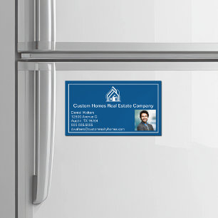 Cartão De Visitas Magnético Empresa de Imóveis Azul Moderna Foto do Corretor