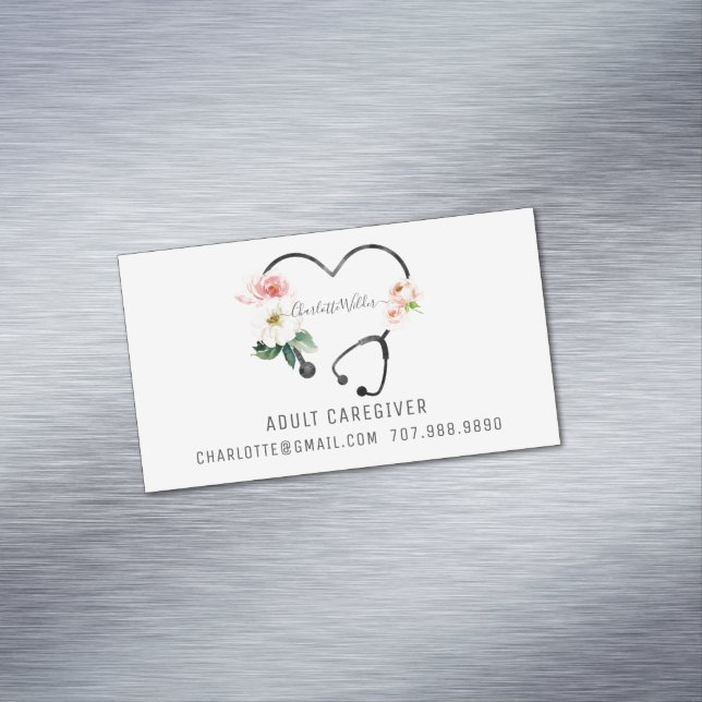 Cartão De Visitas Magnético Enfermeiro Promocional Floral de Estetoscópio (Posição Original)