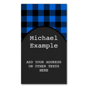 Cartão De Visitas Magnético Estilo Lumberjack - tecido azul + suas ideias