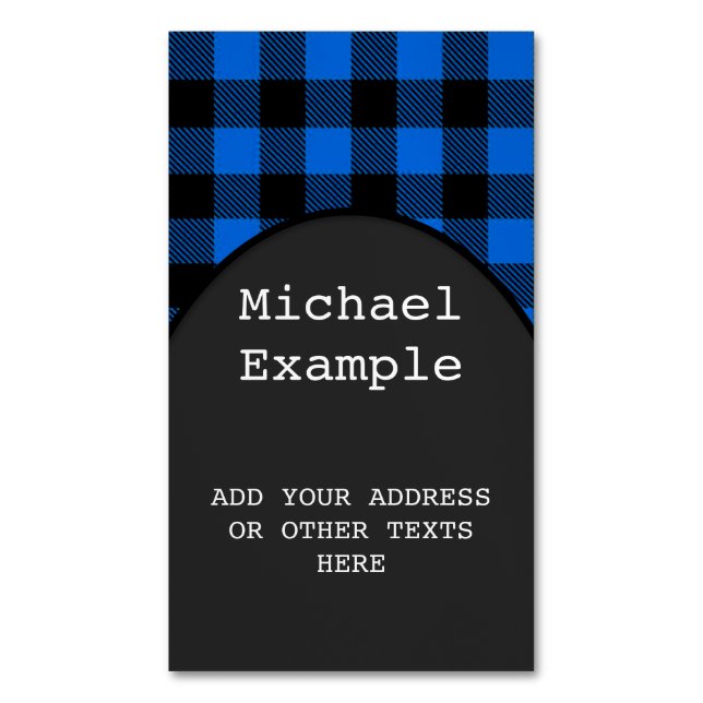 Cartão De Visitas Magnético Estilo Lumberjack - tecido azul + suas ideias (Frente Vertical)