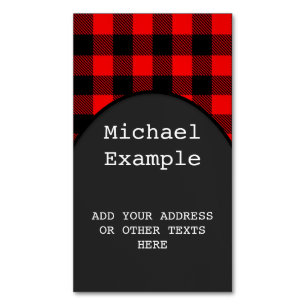 Cartão De Visitas Magnético Estilo Lumberjack - tecido vermelho + suas ideias