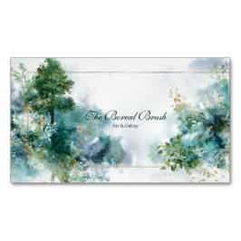 Cartão De Visitas Magnético Ethereal Teal Forest Gold Sparkle