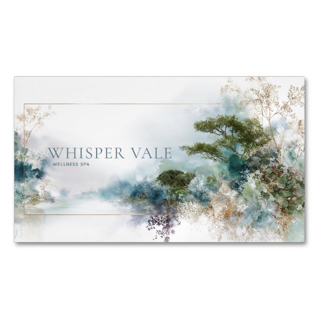 Cartão De Visitas Magnético Ethereal Teal Gold Watercolor Landscape (Frente)