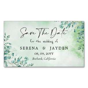 Cartão De Visitas Magnético Eucalyptus Watercolor Wedding Salva a data Magne