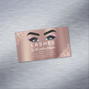 Cartão De Visitas Magnético Extensão Eyelash Dourada rosa e brilho