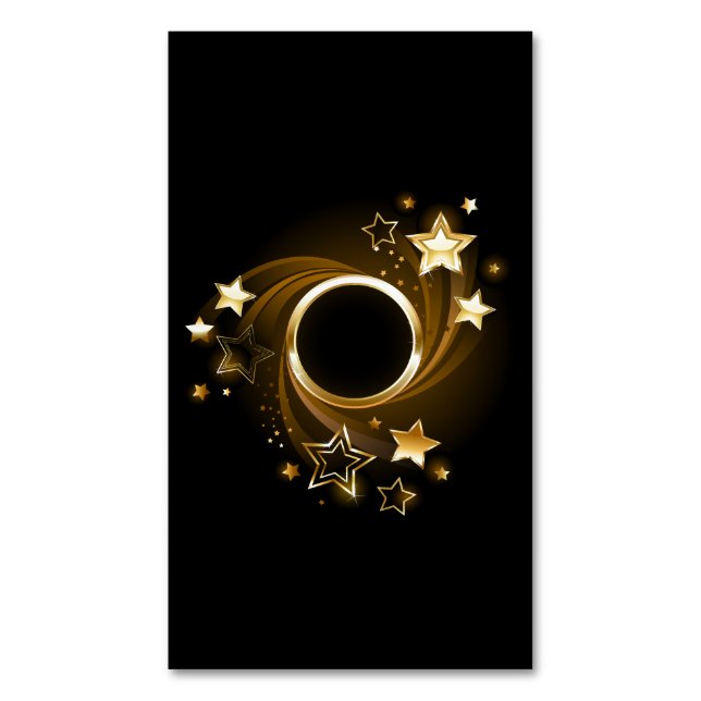 Cartão De Visitas Magnético Faixa redonda com estrelas Douradas em preto (Frente Vertical)
