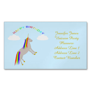 Cartão De Visitas Magnético Fantasy Birthday Unicorn Rainbow and Clouds Custom
