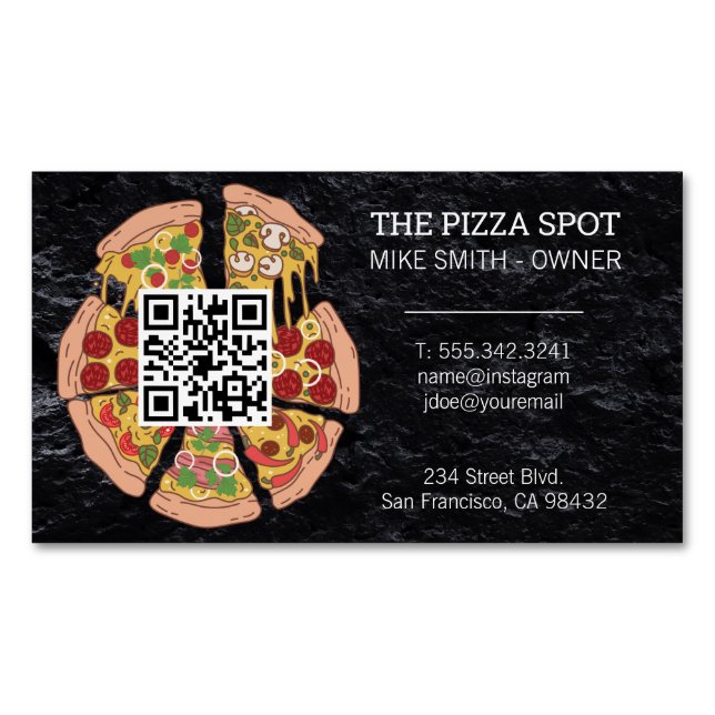 Cartão De Visitas Magnético Fatias de pizza | Código QR (Frente)