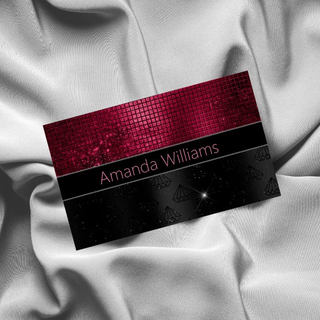 Cartão De Visitas Magnético Faux Chic Silver Glitter Burgundy Monograma preto (Criador carregado)