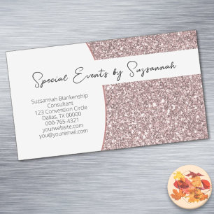 Cartão De Visitas Magnético Faux Glitter Profissional Rosa Personalizado