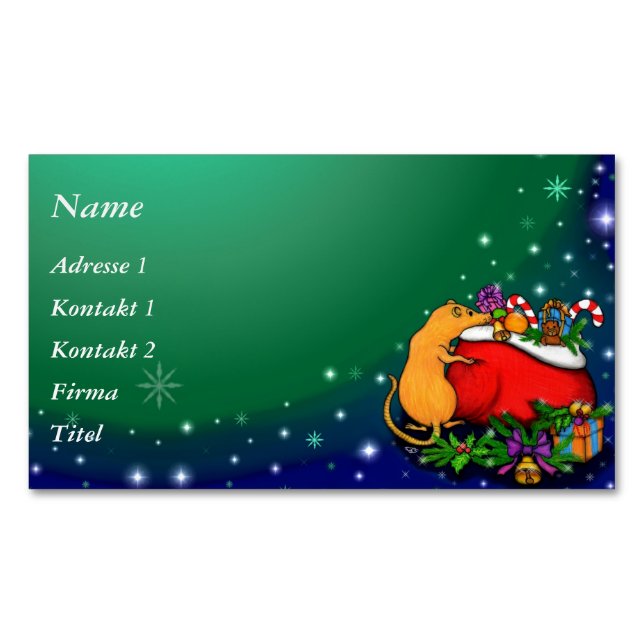 Cartão De Visitas Magnético Feliz Natal com Rat Prince (Frente)