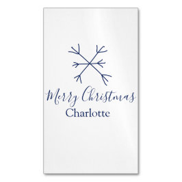Cartão De Visitas Magnético Feliz Natal flocos de neve azuis adicionam nomes d