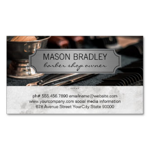 Cartão De Visitas Magnético Ferramentas de Barber   Mármore