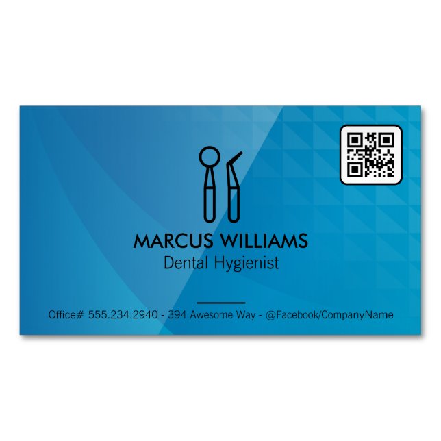 Cartão De Visitas Magnético Ferramentas dentárias | Código QR (Frente)
