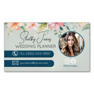 Cartão De Visitas Magnético floral Elegant Wedding Planner pequeno