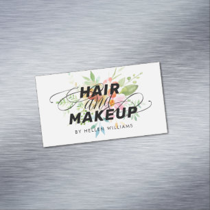 Cartão De Visitas Magnético Flores delicadas coloridas Cabelo e maquiagem do b