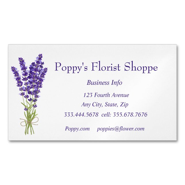 Cartão De Visitas Magnético Flores Floristas Plantas Lavanda (Frente)