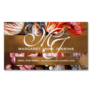 Cartão De Visitas Magnético Flores Vintage em um Vaso Magnet Monograma