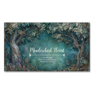 Cartão De Visitas Magnético Floresta Art Nouveau Verde-azulado Árvore Enodada 