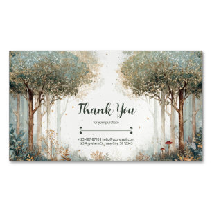 Cartão De Visitas Magnético Floresta Encantada Aquarela Brilho Dourado