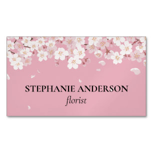 Cartão De Visitas Magnético Florista Elegante em Aquarela Rosa