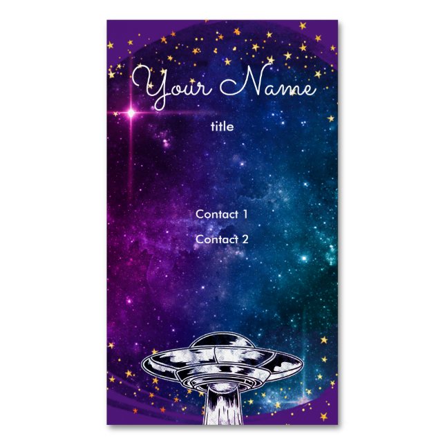 Cartão De Visitas Magnético    Flyingsaucer na galáxia artística roxa mas (Frente Vertical)