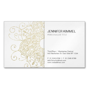 Cartão De Visitas Magnético Folha de Ouro Clássica Parece Mandala Minimalista