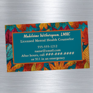 Cartão De Visitas Magnético Folhas de Outono Natureza Dourado Vermelho Azul Tu