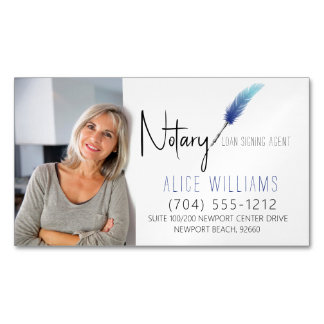 Cartão De Visitas Magnético Foto de Notário Azul e Branco minimalista
