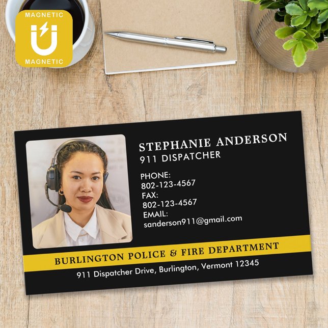 Cartão De Visitas Magnético Foto do Expedidor Personalizado 911 Emergência de  (Criador carregado)