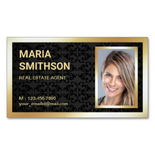 Cartão De Visitas Magnético Fotografia de Imobiliária em Papel Dourado com Cet