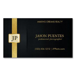 Cartão De Visitas Magnético Fotógrafo profissional preto e Dourado elegante