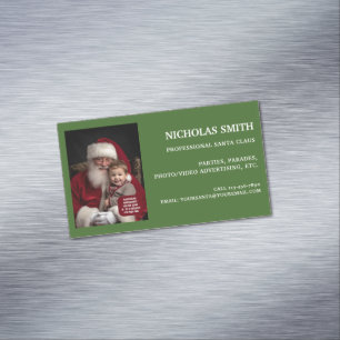 Cartão De Visitas Magnético Fotos Profissionais do Papai Noel Verde