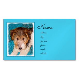 Cartão De Visitas Magnético Fox Terrier Puppy Painting - Arte Original De Cão