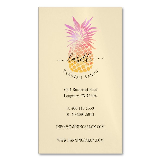 Cartão De Visitas Magnético Fruta de ananás tropical com cor de laranja e cor- (Frente Vertical)