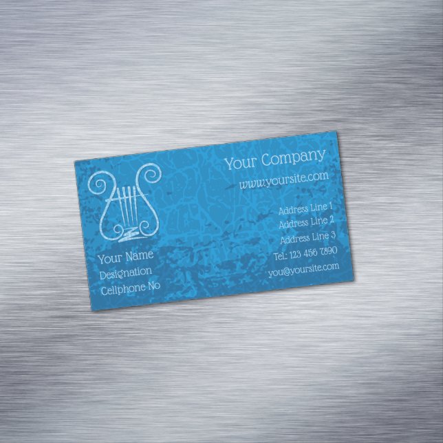 Cartão De Visitas Magnético Fundo de Lyre Azul (Posição Original)