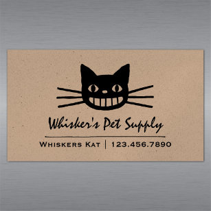 Cartão De Visitas Magnético Gato de Cheshire com Whiskers longos   Gato Preto 