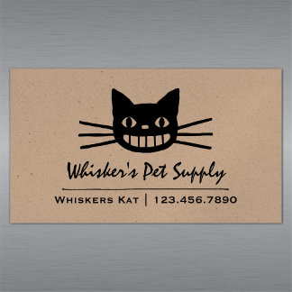 Cartão De Visitas Magnético Gato de Cheshire com Whiskers longos | Gato Preto