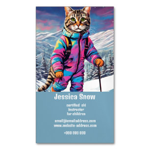 Cartão De Visitas Magnético Gato  invernal  jazzy  esquiando