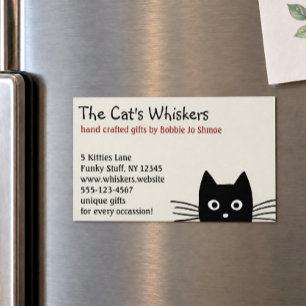 Cartão De Visitas Magnético Gato Preto com Bigodes Longos