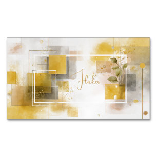 Cartão De Visitas Magnético Geométrico Abstrato Amarelo Dourado Moderno em Aqu